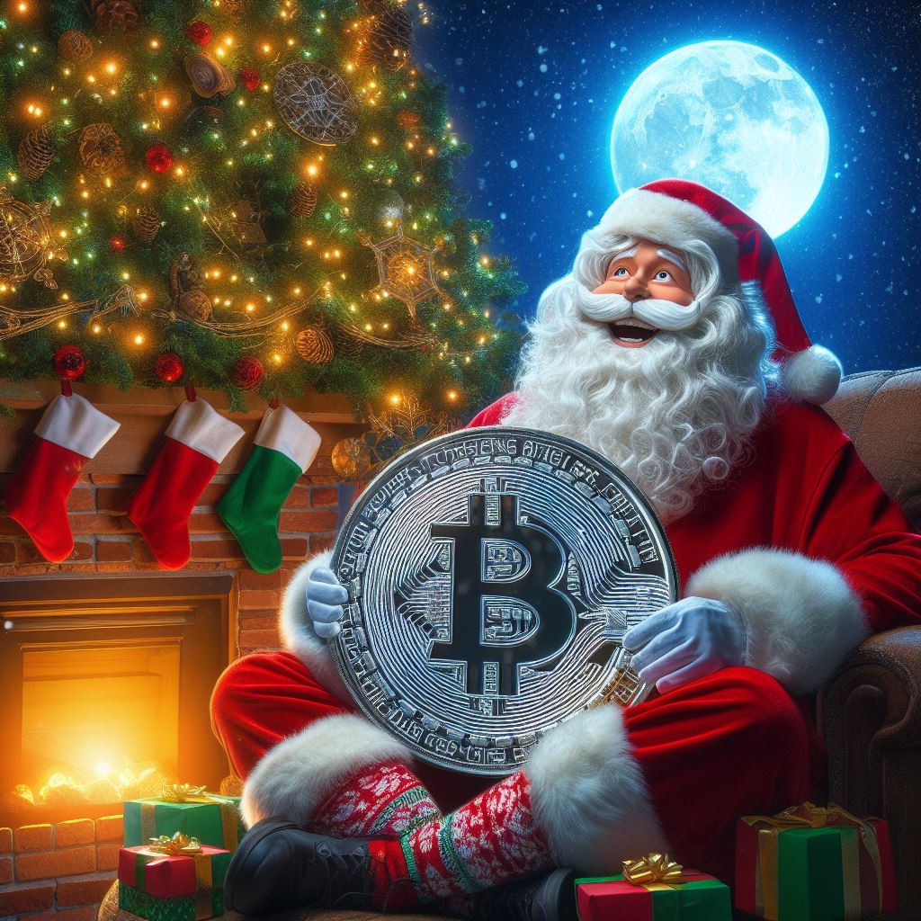 santa holding bitcoin